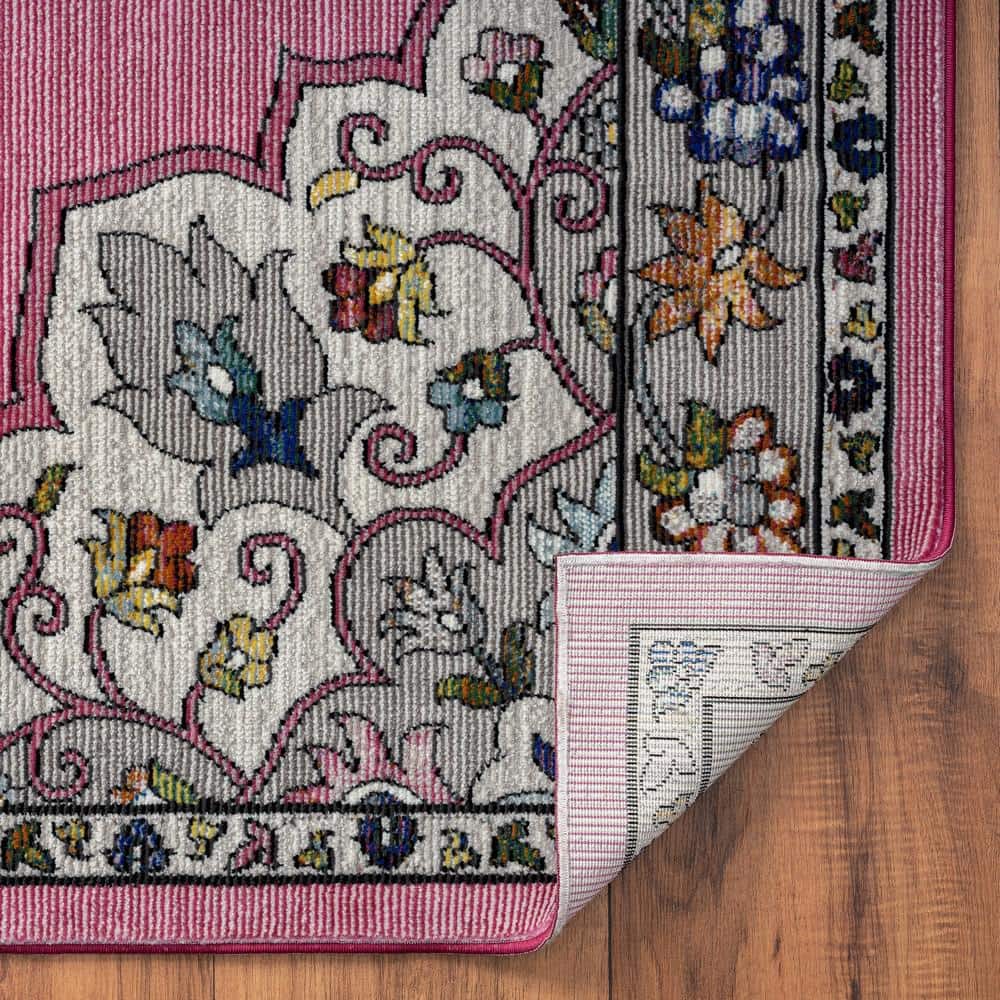 Ada Pink and Gray Medallion Synthetic 5' x 7'6" Area Rug