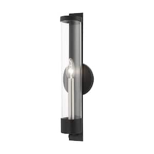 Mayfield 18 in. 1-Light Black ADA Wall Sconce with Clear Cylinder Glass