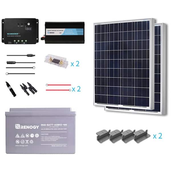 Renogy 200-Watt Starter Complete Solar Panel Kit Poly Off-Grid Solar with Deep Cycle AGM Battery