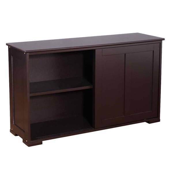 HONEY JOY Brown Wood Buffet Cupboard Kitchen Storage Cabinet Sideboard with Sliding Door