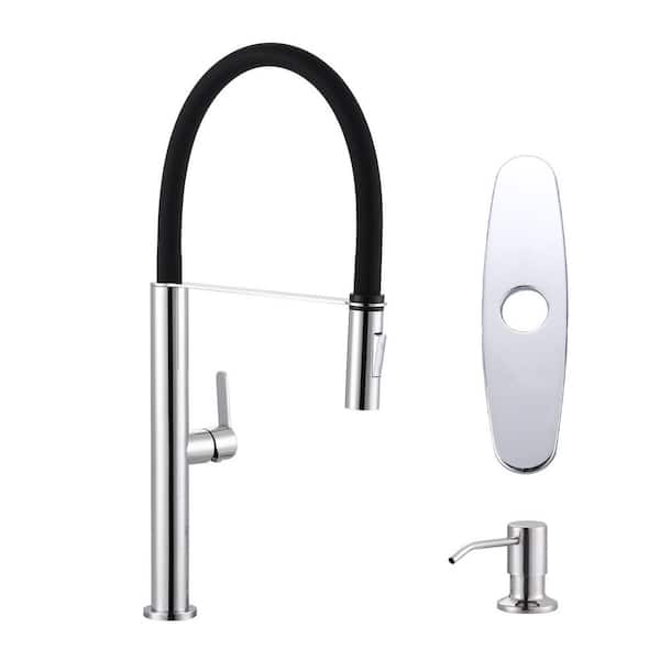 Chrome 21.2 in. H 360 swivel Pull Down Sprayer Kitchen Faucet with Soap Dispenser and Deckplate