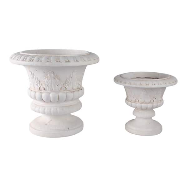 16 in. and 22 in. Ivory Ceramic Traditional Urn Decorative Pots (Set of 2)