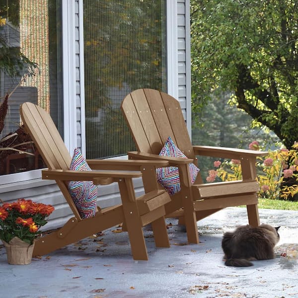 Mximu Teak Plastic Outdoor Folding Adirondack Chair with Cup