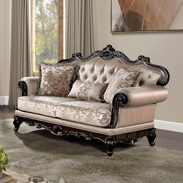 Noel 48.5 in. Brown Pattern Fabric 2-Seater Loveseat with Rolled Arms