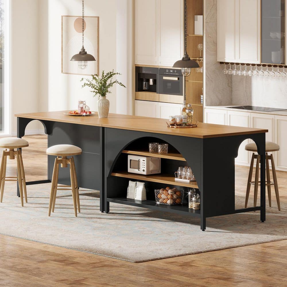 Byblight Kitchen Island with three wooden stools in a modern kitchen