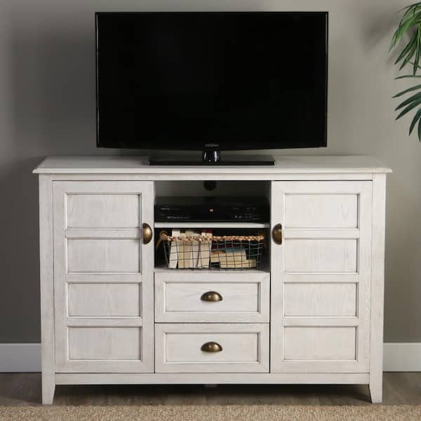 Walker Edison Furniture Company 52 in. White Wash Rustic Chic TV Console