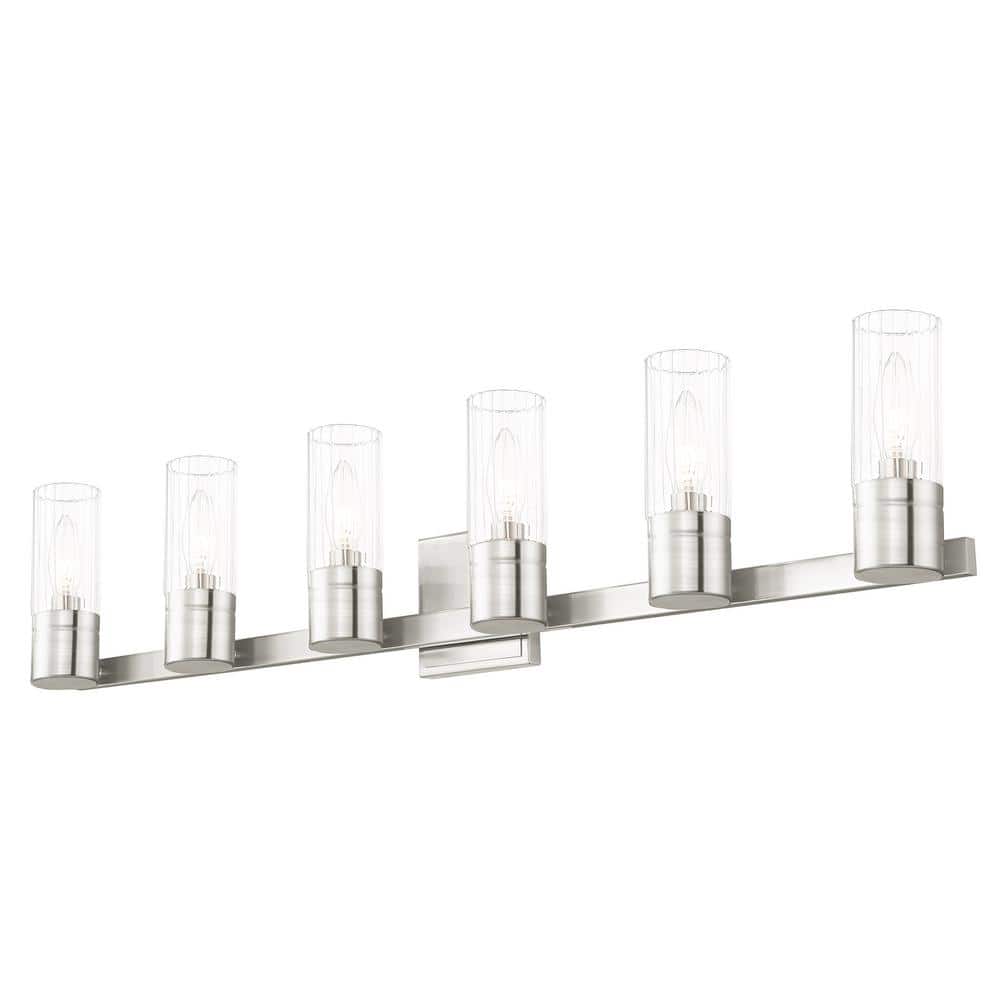 Midtown Brushed Nickel 6-Light Vanity with Clear Fluted Glass