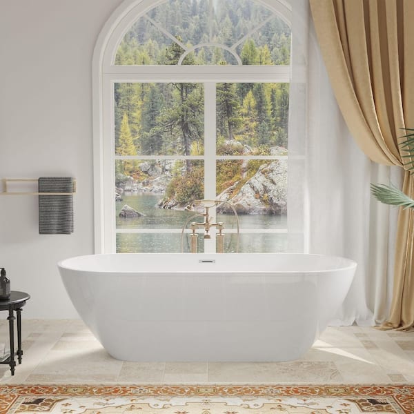 67 in. x 29.53 in. Acrylic Double Slipper Freestanding Soaking Bathtub with Chrome Overflow and Drain in Glossy White