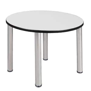 Rumel 38 in. Round White and Chrome Composite Wood Breakroom Table (Seats-4)