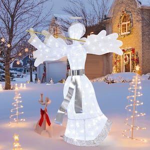 59 in. White Pre-Lit Angel Christmas Decoration Artificial Christmas Decor with 100 LED Lights