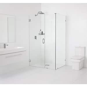 34.5 in. W x 34 in. D x 78 in. H Pivot Frameless Corner Shower Enclosure in Brushed Nickel Finish with Clear Glass