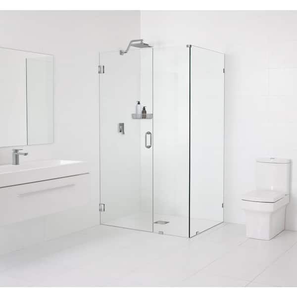 Glass Warehouse 34 in. W x 37 in. D x 78 in. H Pivot Frameless Corner Shower Enclosure in Brushed Nickel Finish with Clear Glass
