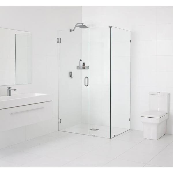 Glass Warehouse 41 in. W x 40.5 in. D x 78 in. H Pivot Frameless Corner Shower Enclosure in Brushed Nickel Finish with Clear Glass