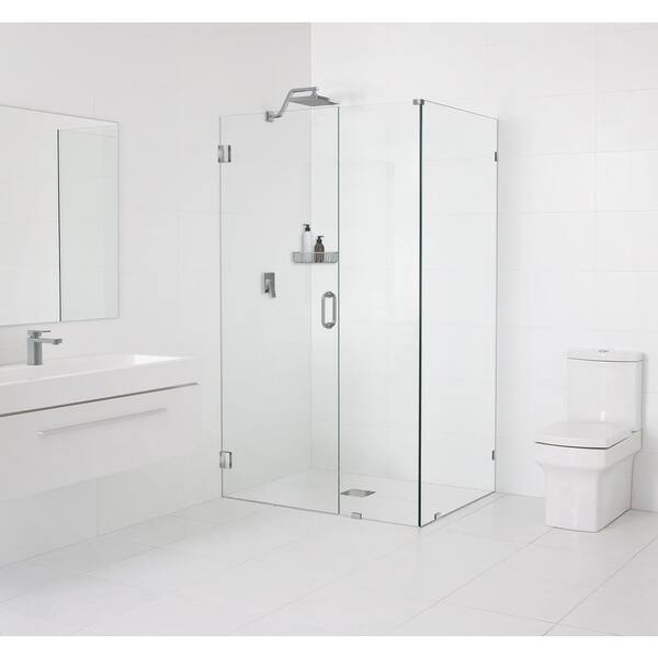 Glass Warehouse 41 in. W x 42.5 in. D x 78 in. H Pivot Frameless Corner Shower Enclosure in Brushed Nickel Finish with Clear Glass