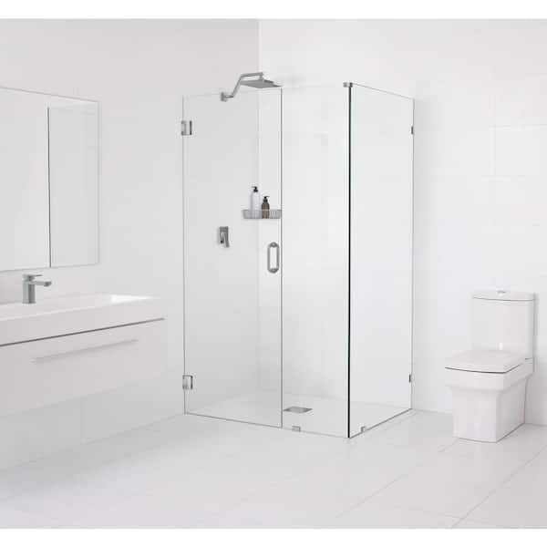 Glass Warehouse 55 in. W x 47.5 in. D x 78 in. H Pivot Frameless Corner Shower Enclosure in Brushed Nickel Finish with Clear Glass