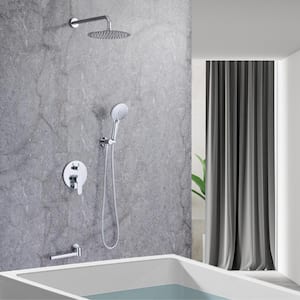 3-Spray Patterns with 2.5 GPM 10 in. Wall Mount Dual Shower Heads with 180 Degree Rotation Tub Spout in Chrome