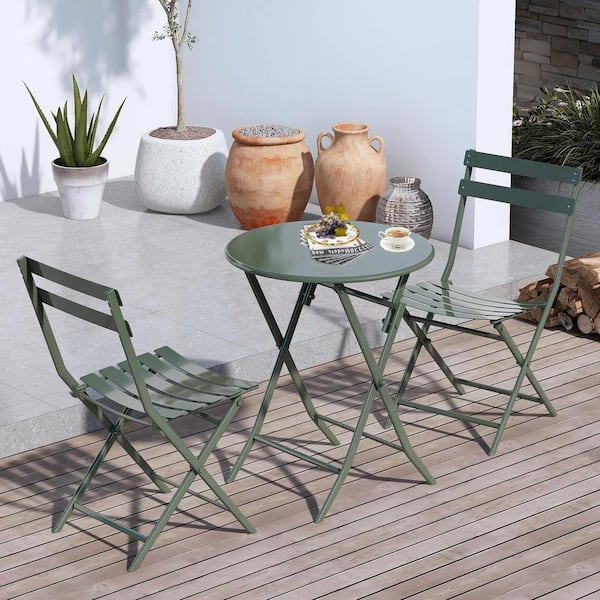 AUTMOON 3-Piece Metal Foldable Bistro Set, All Weather-Resistant Outdoor/Indoor Conversation Set for Patio, Yard, Garden-Green
