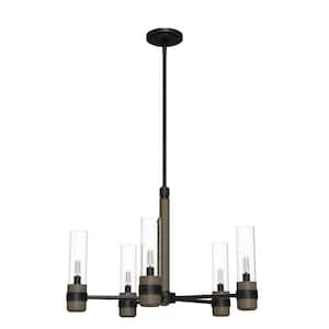 River Mill 5-Light Rustic Iron Candlestick Chandelier with Clear Seeded Glass Shades