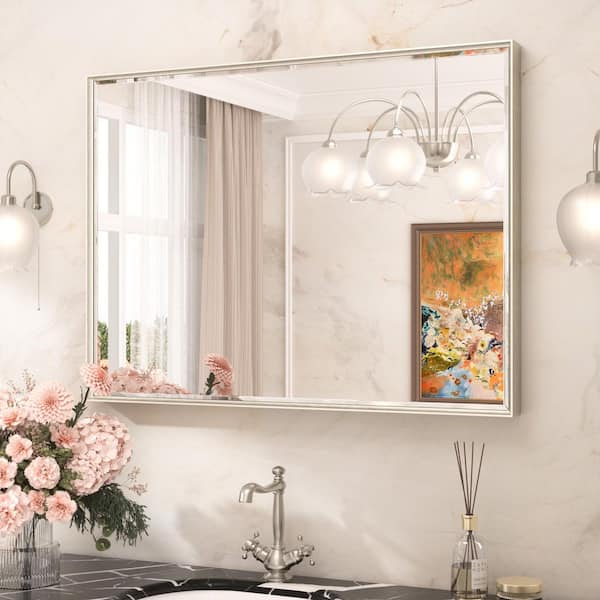 40 in. W x 30 in. H Rectangular Framed Beveled Edge Wall Bathroom Vanity Mirror in Brushed Nickel