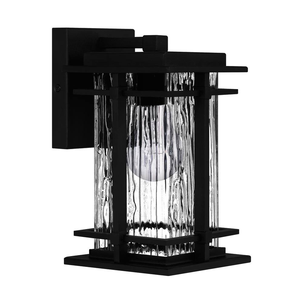 Black Aluminum Dimmable Outdoor Wall Lantern with Textured Glass
