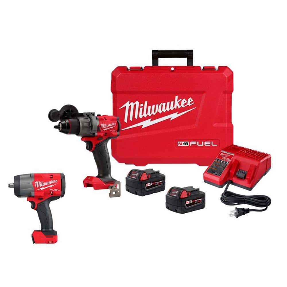 Milwaukee M18 FUEL 18V Lithium-Ion Brushless Cordless 1/2 in. Hammer Drill Driver Kit with M18 FUEL High-Torque Impact Wrench -  2904-22-2967-20