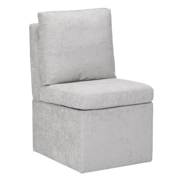 Stansberry Chenille Light Gray Fabric Upholstered Armless Dining Chair with Lift-Seat Storage and Caster Wheels