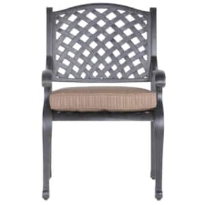 Brown Aluminum Outdoor Dining Arm Char with Cushion