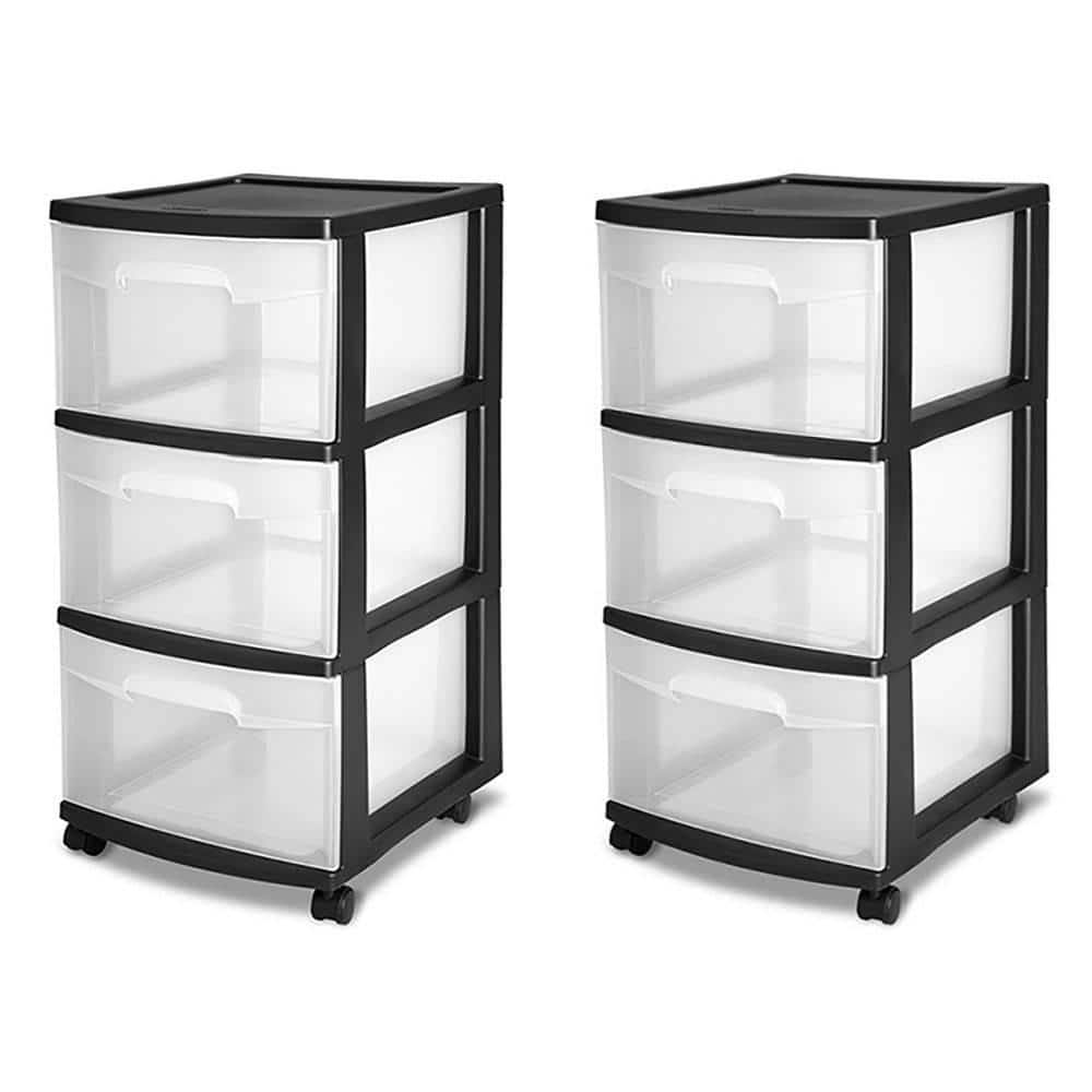 Sterilite 3-Drawer Storage Cart, Clear with Black Frame (2-Pack) 2 x ...