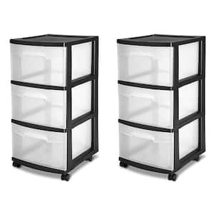 3-Drawer Storage Cart, Clear with Black Frame (2-Pack)