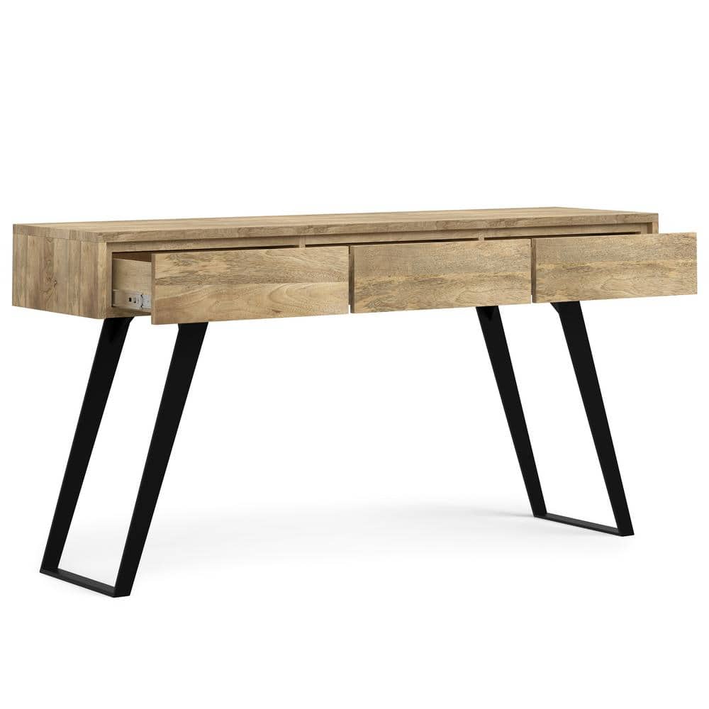 Natural Mango Wood and Metal Console Table with Storage