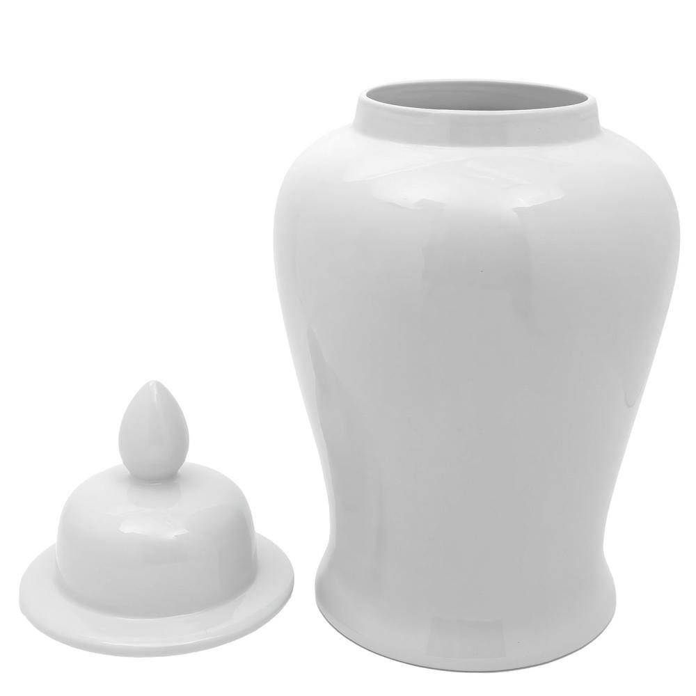 24" White Glossy Porcelain Temple Jar