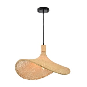 Hilje 110 -Watt 1-Light Bamboo Rattan Pendant Light, No Bulbs Included, for Dining/Living Room, Foyer, Kitchen