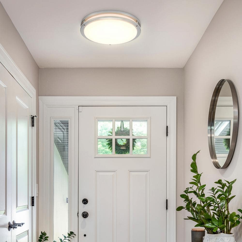 14-Inch Satin Nickel LED Round Flush Mount Ceiling Light with Motion Sensor
