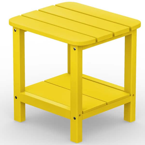 Phewnyzo 17.7 in. x 15 in. x 17.7 in. Double Deck Design Yellow High Density Plastic Side Table for Patio Garden and Outdoor