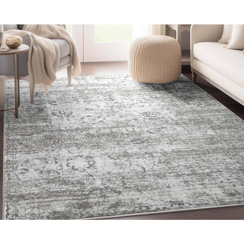 Ivory and Gray Vintage Oriental Rectangular Area Rug