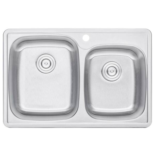 Top Mount Drop-In 18-Gauge Stainless Steel 33 in. x 22 in. x 9 in. Deep 1-Faucet Hole Double Bowl 60/40 Kitchen Sink