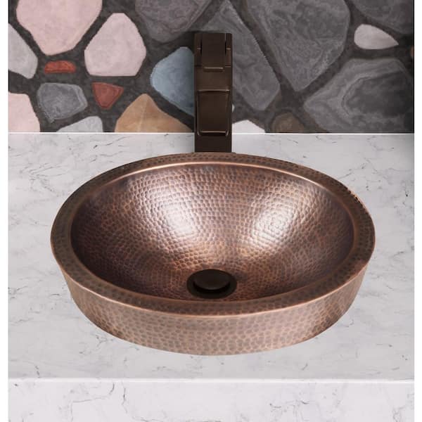 17 in. Hand Hammered Skirted Vessel Bathroom Sink in Pure Copper