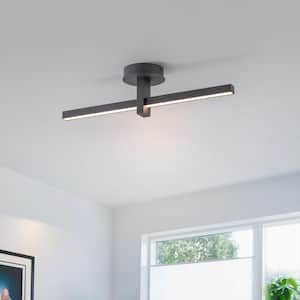 24 in. 13-Watt Black Modern Integrated LED Semi-Flush Mount Ceiling Light