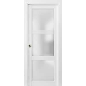 2552 18 in. x 80 in. 3 Panel White Finished Wood Sliding Door with Pocket Hardware