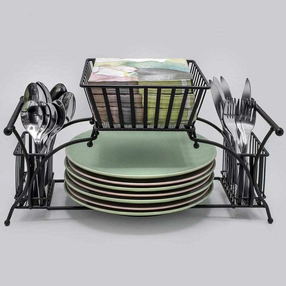 Black Stainless Steel Buffet Utensil Caddy with Handles
