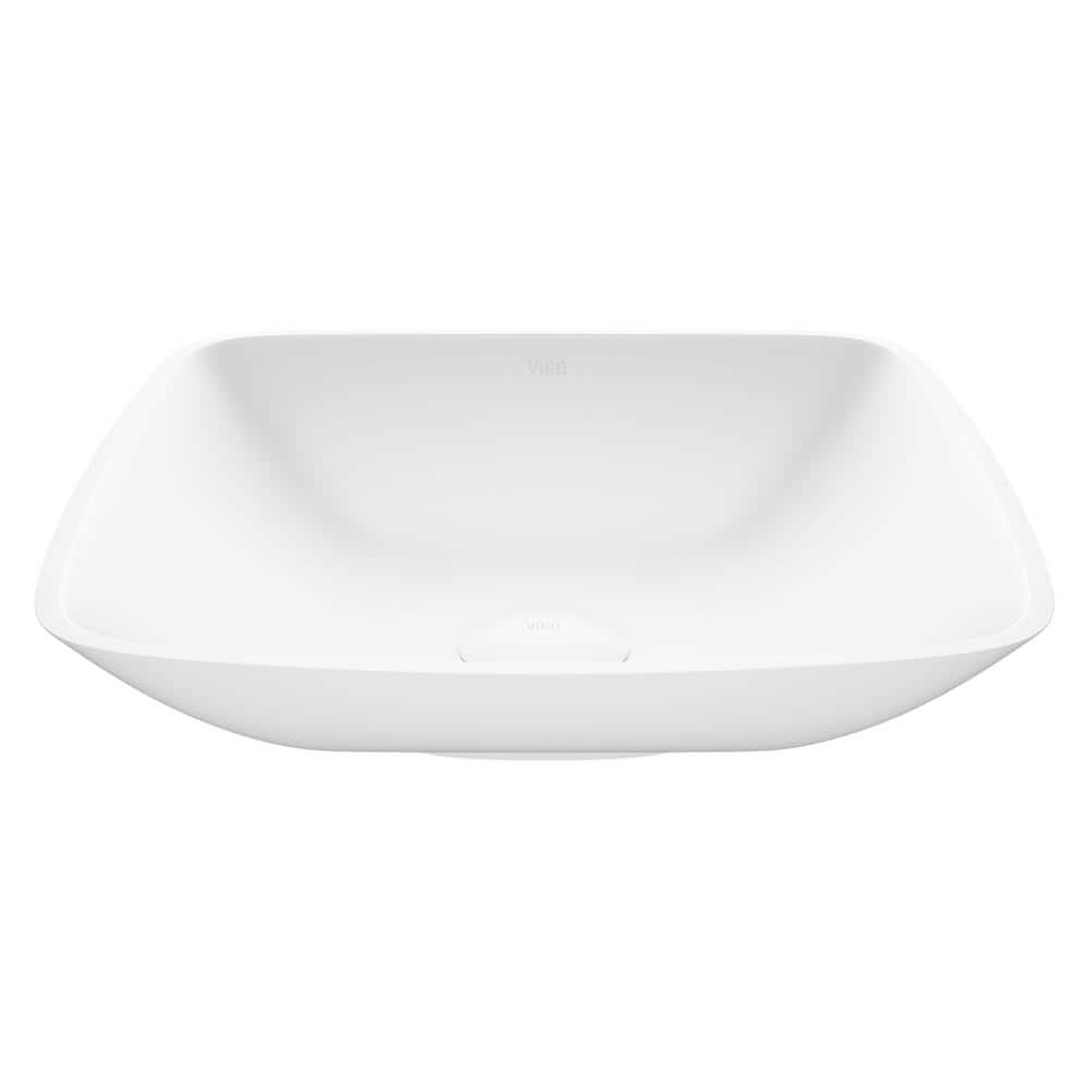 Elegant Matte White 13.75'' Square Stone Vessel Bathroom Sink