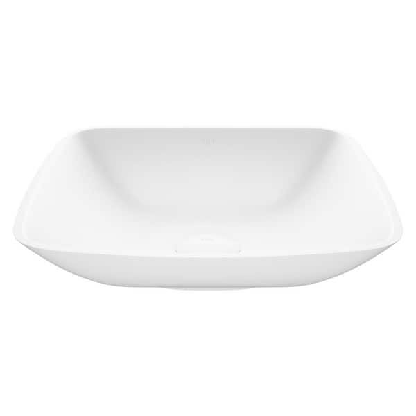 Hyacinth Modern White Matte Stone 14 in. L x 14 in. W x 4 in. H Square Vessel Bathroom Sink