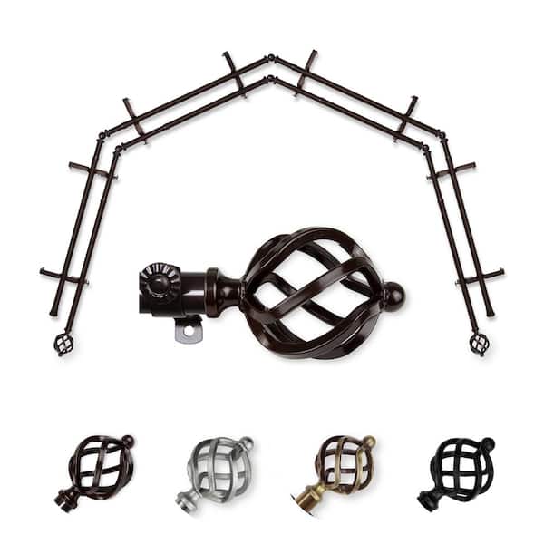 EMOH 13/16" Dia Adjustable 4-Sided Double Bay Window Curtain Rod 28 to 48" (each side) with Bianca Finials in Cocoa