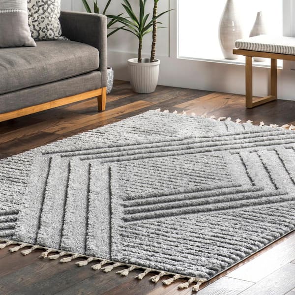 nuLOOM Risette Geometric Shag Tassel Light Gray 6 ft. 7 in nuLOOM Risette Geometric Shag Tassel Light Gray 6 ft. 7 in
