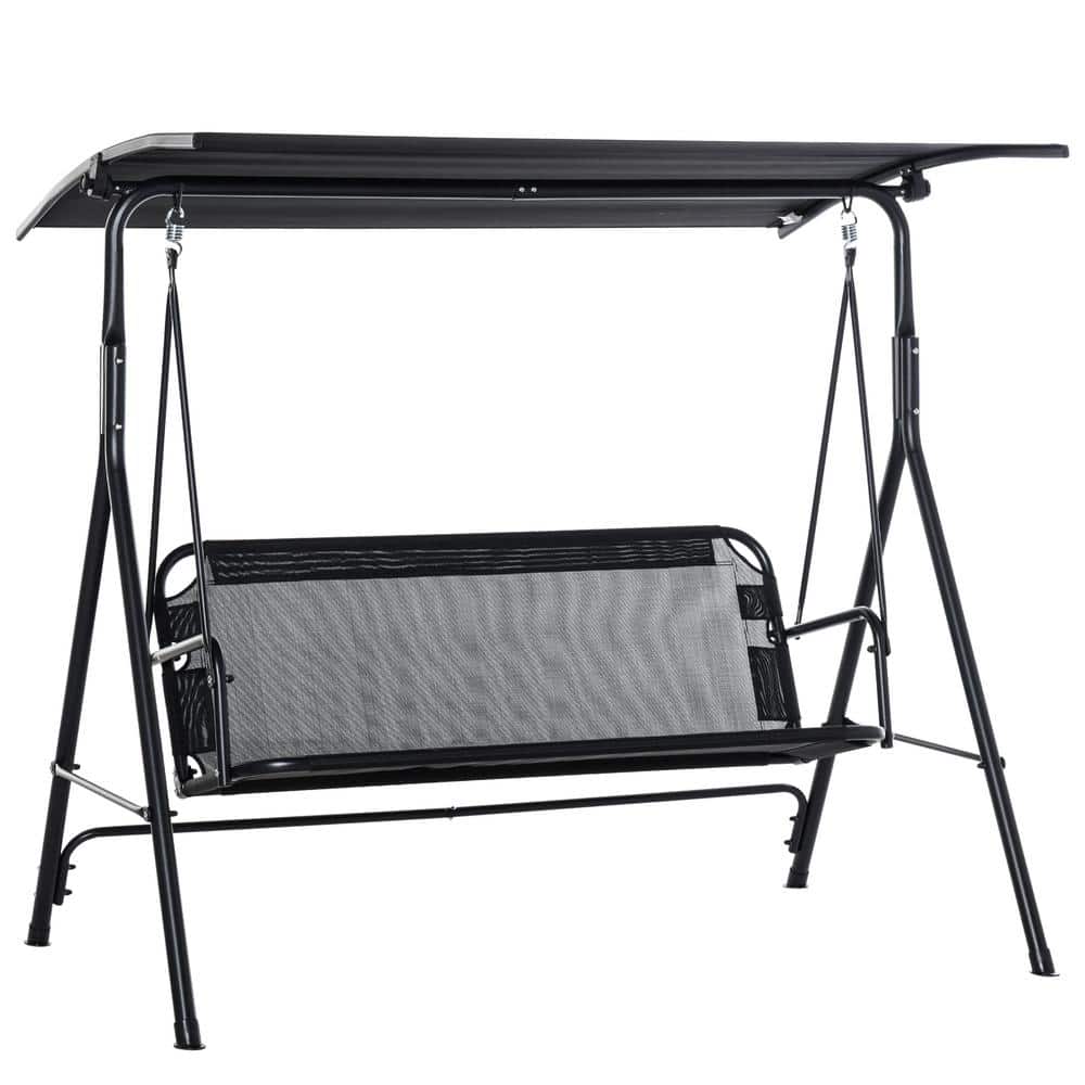 Black 2-Person Metal Porch Swing, Patio Loveseat with Adjustable Tilt Canop