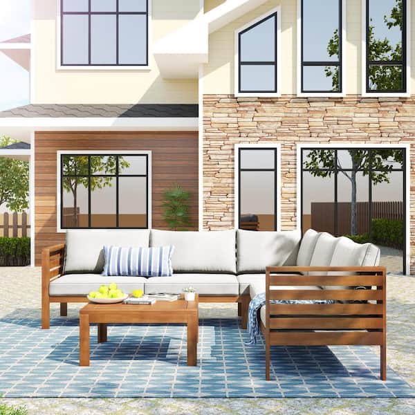 Unbranded 7-Pieces Wicker Outdoor Sectional Set Outdoor Sectional Sofa Conversation Set with Beige Cushions and Pillows