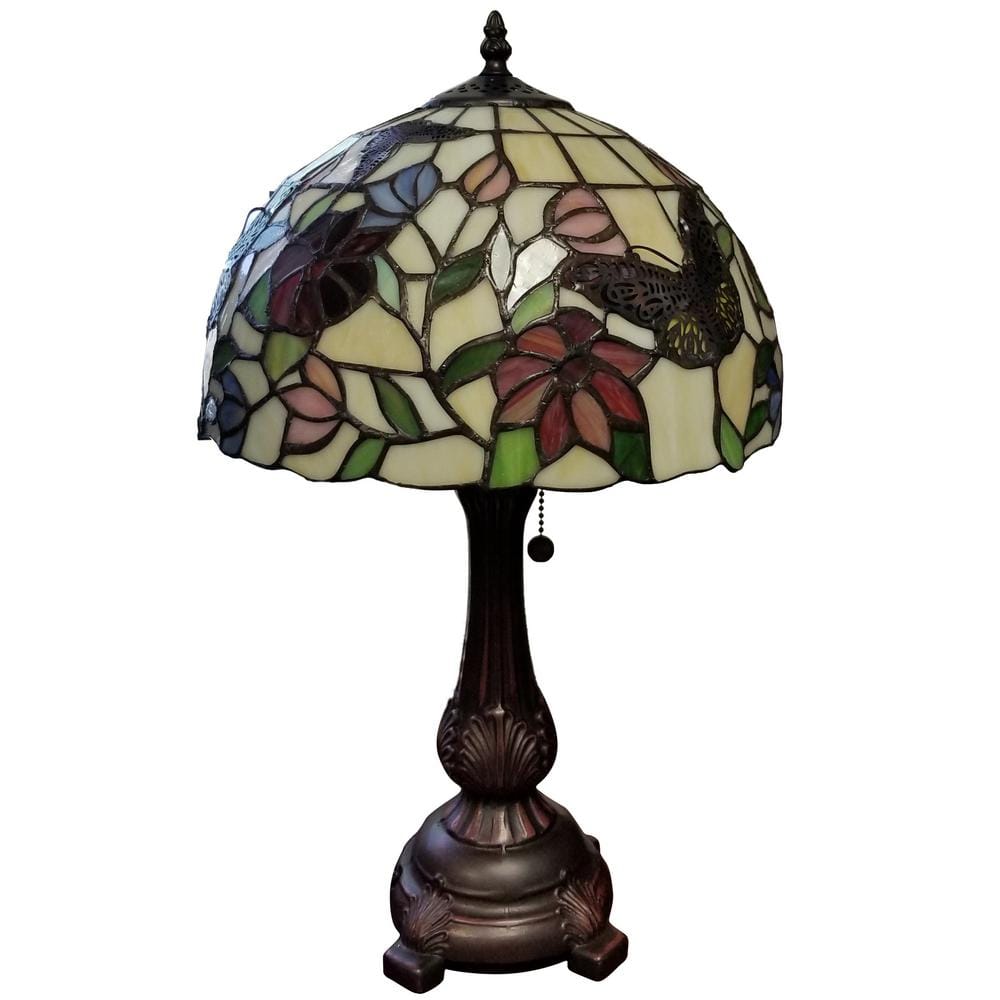 19" Bronze Tiffany Style Stained Glass Butterfly Table Lamp