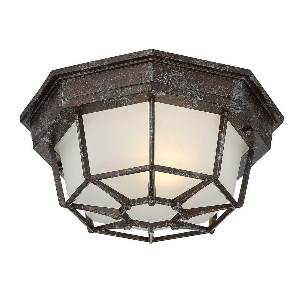 Rustic Bronze Frosted Glass Outdoor Flush Mount Light