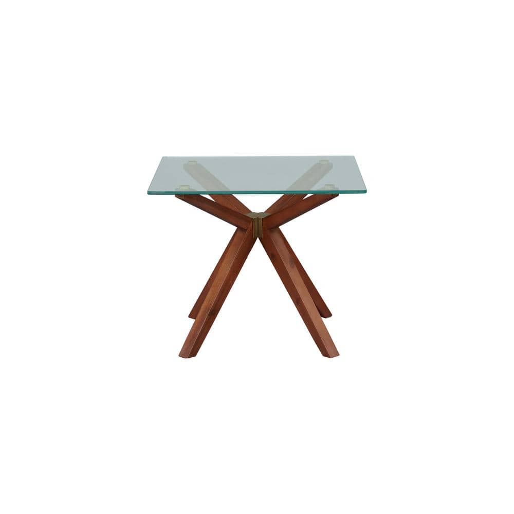 Marta 24in Mid Century Style Glass Top End Table, Walnut - thumbnail 2
