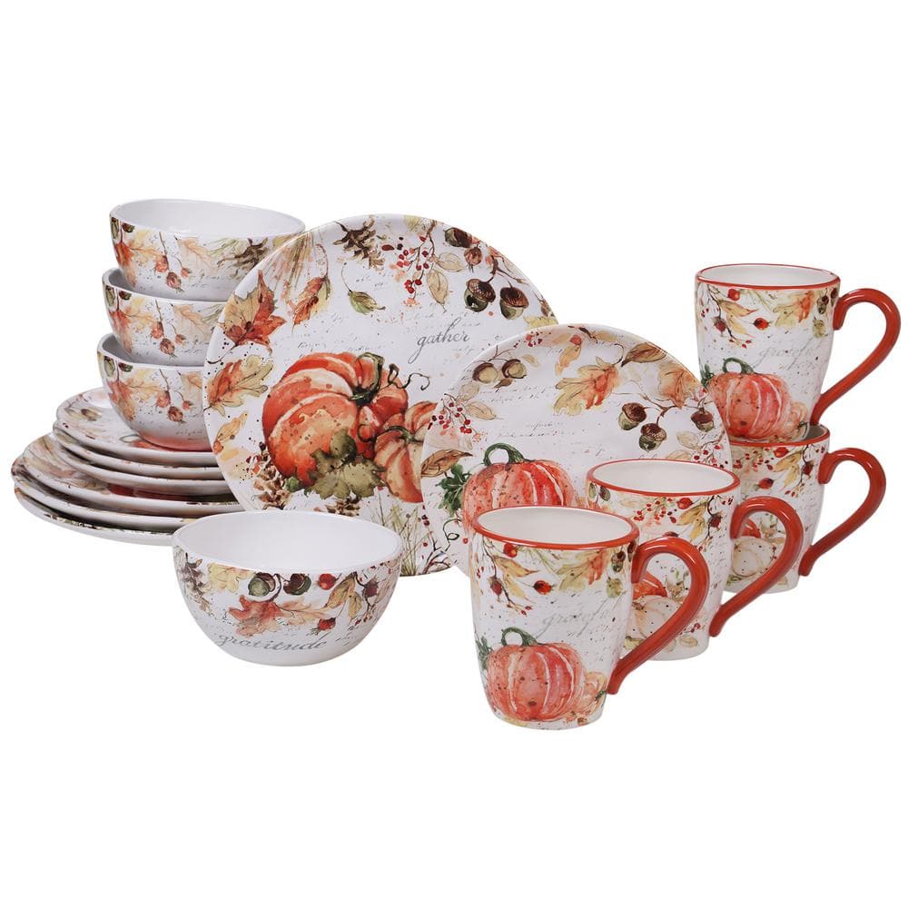 Harvest Splash Ceramic Fall Thanksgiving Salad Plates, Set of 4